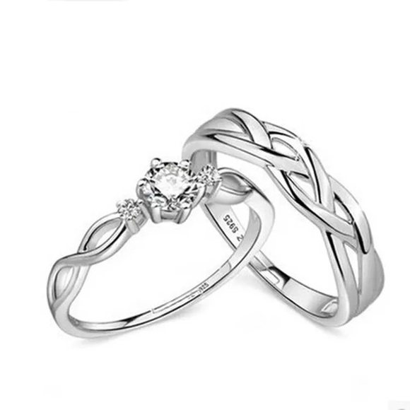 2pcs S925 Silver Promise Couple Rings - Picture 2 of 4